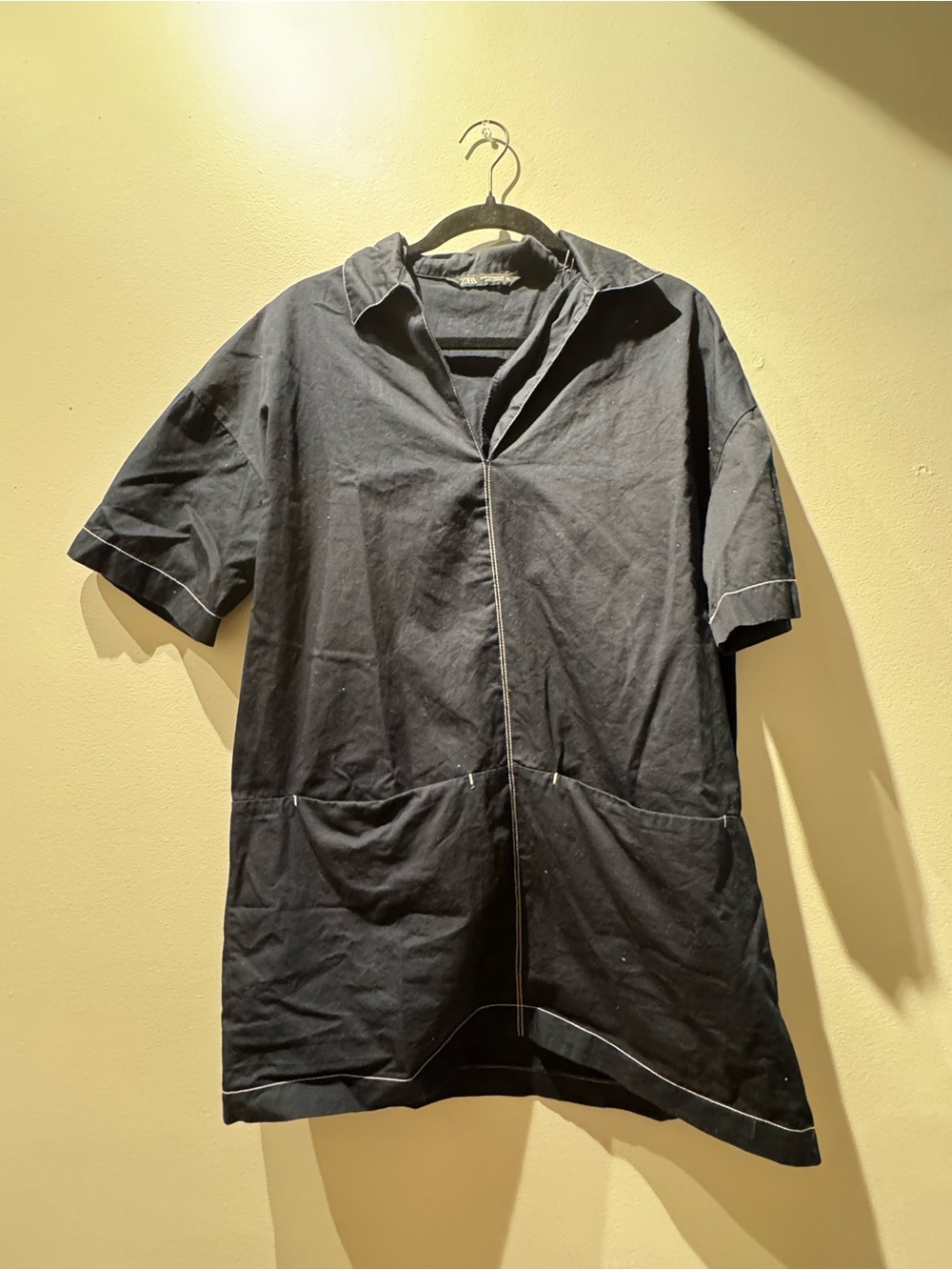 Zara Navy Collared Shift Dress with Contrast Stitching